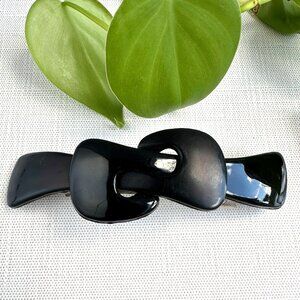 Vintage 1980s Black Plastic Hair Barrette with Chunky Bow Design Design Large